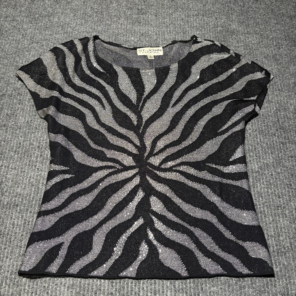 Vtg. 90's St. John Evening Animal Print Scoop Neck Top Size S
